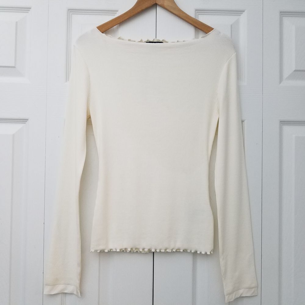 J. Crew Vintage Rib Boatneck T-Shirt Womens‎ Size M Ivory NWT $79 CC729